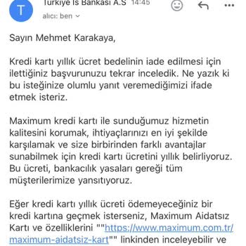 İş Bankası Kredi Kartı Yıllık Aidatı İadesi