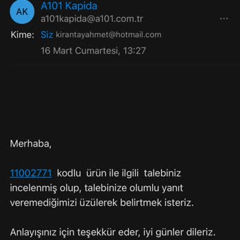 A101 STT Geçmiş Ürün Gönderimi