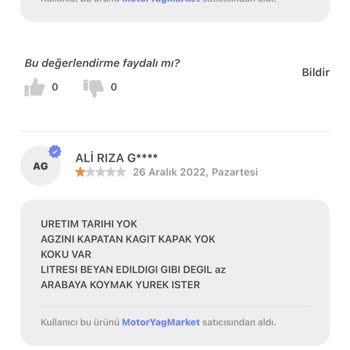 Hepsiburada Araç İçin Aldığım Motor Yağı Sahte, Eksik Kg