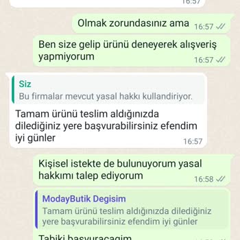 Moday Butik Yasal Hakkım Olan İade Alma Hakkımı Kullandırmadı