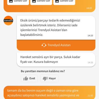 Trendyol Eksik Parça Gönderilen Ürün