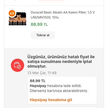Hepsiburada Hatalı Fiyatlandırma Mağduriyeti