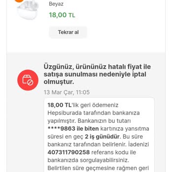 Hepsiburada Hatalı Fiyatlandırma Mağduriyeti