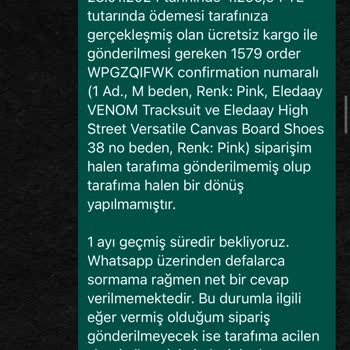 Eledaay Gönderilmeyen Sipariş,... Yerine Konulan Müşteri