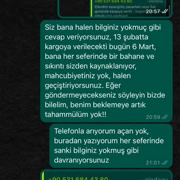 Eledaay Gönderilmeyen Sipariş,... Yerine Konulan Müşteri