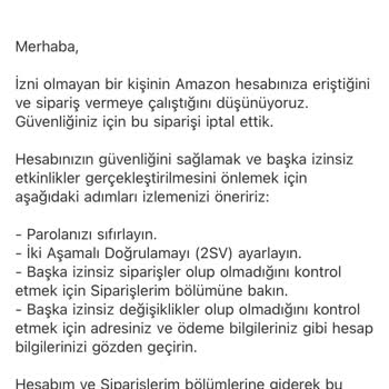 Amazon Güvenlik Sebebiyle Sipariş İptali
