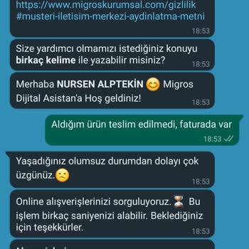 Niğde Migros Mm Gönderilmeyen Ürünün Parasını Aldı