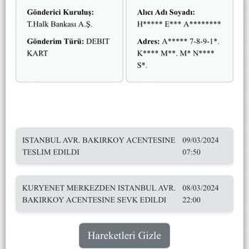 Kuryenet Kart Teslim Edilmemesi