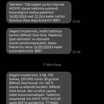 Bimcell'in İnternet Hakkı Olduğu Halde Kalan Bakiyeden Kesinti Yapması