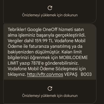 Vodafone Google One Off Adı Altında Bilginiz Dışında Kesilen Para