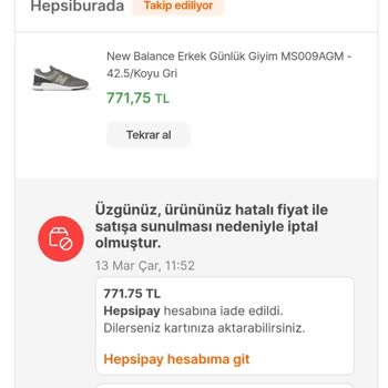 Hepsiburadacom "Hatalı Fiyat İle Satış" Nedeniyle Siparişi İptal Etti