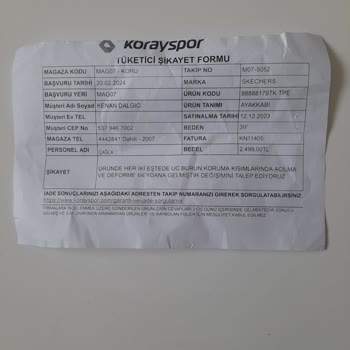 Skechers Üretim Hatası Bulunan Ayakkabının Yenisi İle Değiştirilmemesi