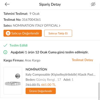 Trendyol Nomination Ürünlerim Teslim Edilmedi