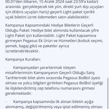 Pegasus 1 Bilet Alana 1 Bilet Bedava Kampanyası Şifre Gelmemesi