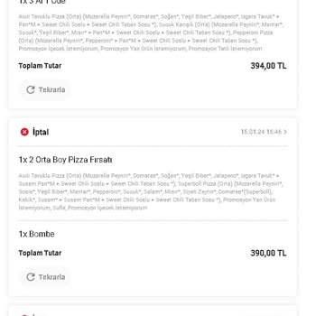 Pizza Hut Siparişlerimizi İptal Ediyor