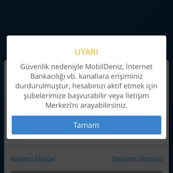 Denizbank Mobil Bankacılık Erişim Durdurulması