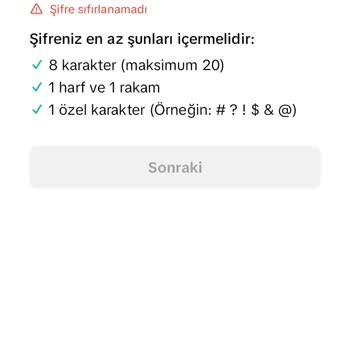 TikTok Şifre Sıfırlama Hatası