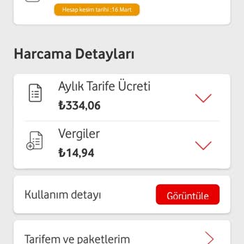 Vodafone Yüksek Gelen Fatura