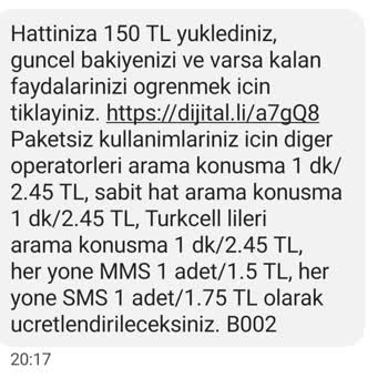 Turkcell 150 TL Üzeri Yükleme Karşılığı 5 GB Hediye Verilmemesi