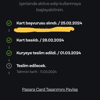 Papara Tasarım Kart Teslimat Sorunu