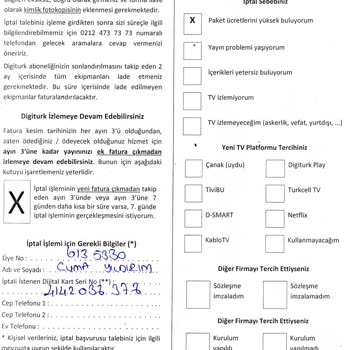 Digiturk İptal İşlemlerimi Kabul Etmiyor.