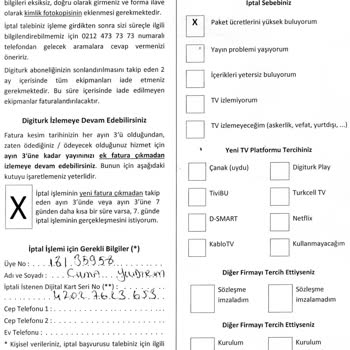 Digiturk İptal İşlemlerimi Kabul Etmiyor.