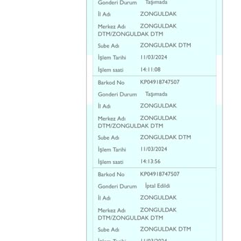 PTT Kargo Zonguldak DTM Kargo İptali