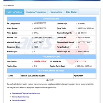 Aras Kargo Kargoya Teslim Etmediği Halde Teslim Edildi Gösterdi