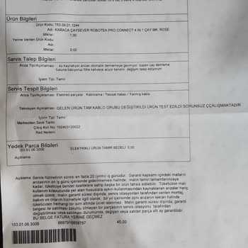 Karaca Çaysever Robot Şikayet