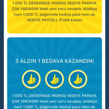 Paycell 1000 TL'lik Migros Hediye Çeki Yok
