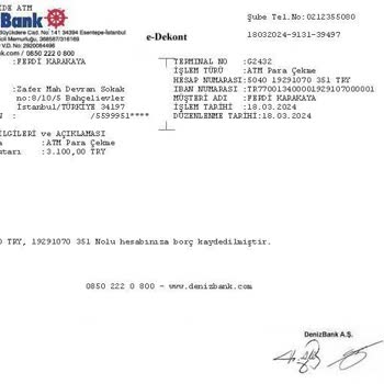 Denizbank ATM Paramı Vermedi