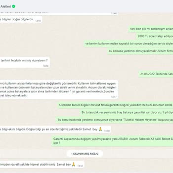 Arzum Robot Süpürge / Batarya Garanti Kapsamı Değil Mağduriyeti