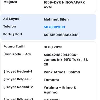 Mavi Ürünün Değişimini İstiyorum