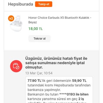 Hepsiburada.com Kampanyalı Aldığım Ürünü Tek Taraflı İptal Etti.