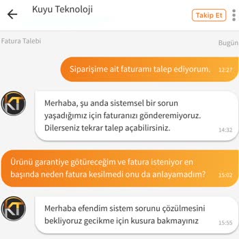 Trendyol- Kuyu Teknoloji Fatura Göndermedi