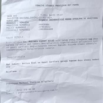 Türkiye Sigorta Tamamlayıcı Sağlık Sigortası Ret