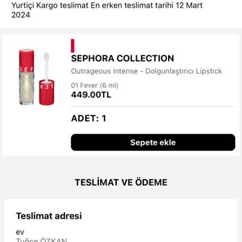 Kolay Gelsin Kargo İşgüzarlığı Sephora Online Müşteri Mağduriyeti
