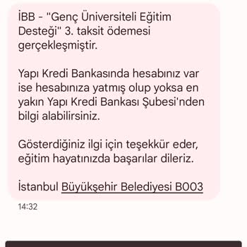 İBB Genç Üniversiteli Bursu 3. Taksit Ödemesi