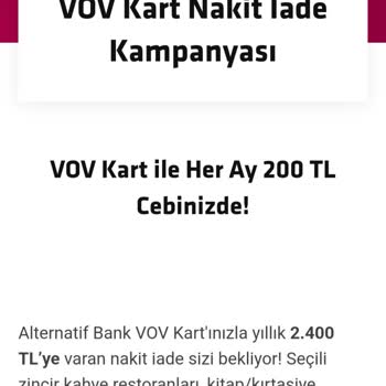 Alternatifbank Vov Kart Nakit İade Kampanyasında İade Edilmeyen 160 TL