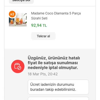 Hepsiburada Madame Coco Hatalı Fiyat Sebebiyle İptali