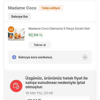 Madame Coco Sipariş İptali Mağduriyet