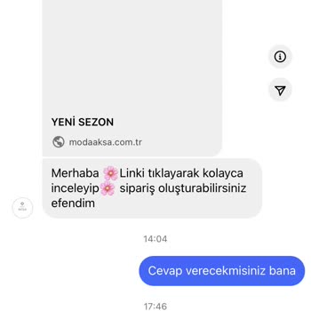 Moda Aksa (Modaaksaa) Modaaksa Adlı Firma İademi Yapmıyor Mesajlarıma Dönüş Yapmıyor