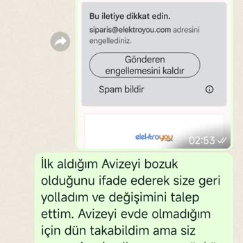 Elektroyou.com Satış Sonrası Hizmet Hayal Kırıklığı