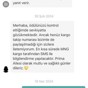 Prima Uygulamasından Kazanılan Bez Gönderilmiyor