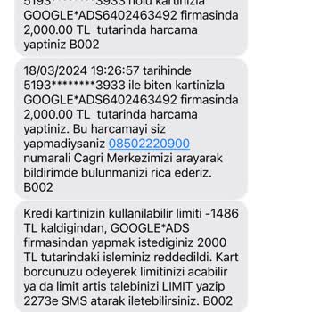 QNB Finansbank Kredi Kartımdan Google Ads'nin İzinsiz Para Çekimi