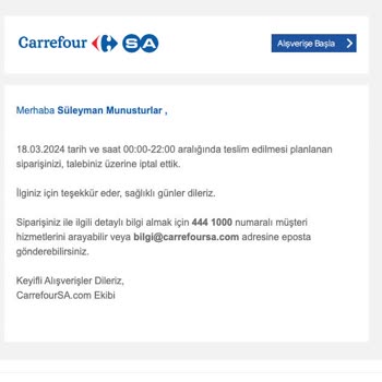 Carrefour SA Stokta Olmayan Ürün Satarak Mağduriyet Yaratıyor.