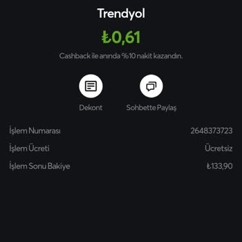 Papara Cashback İade 0,61 TL Verdi