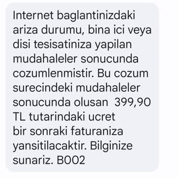 Millenicom Haksiz Yere Alınan 399 TL Arıza Kayıt Ücreti