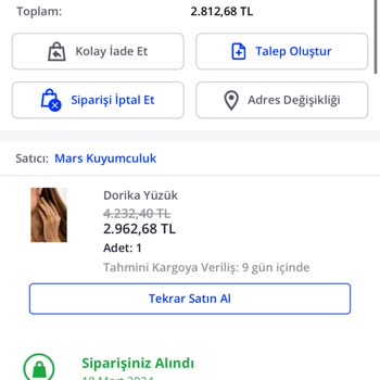 Mars Kuyumculuk Siparişi İptal Etti