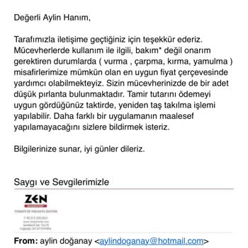 Zen Pırlanta Aldığım Ürün Kusurunu Telafi Etmek İçin Ücret İstiyor.